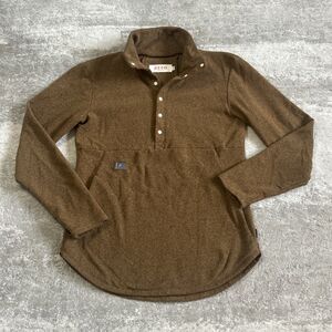Deso Sweatshirt Womens Medium 1/2 Snap Pullover Made in USA Thumbholes Brown